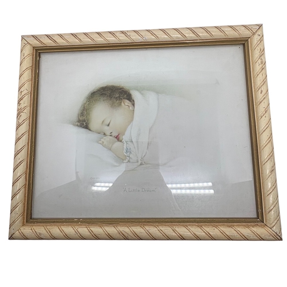 Vintage 1932 A Little Dream Sleeping Baby Print Nellie Binford Framed 10x12